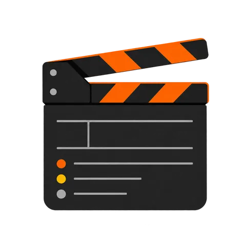 Cinema Slate’s current clapperboard icon with orange stripes.