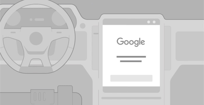 Illustration of an Android Automotive infotainment display beside a steering wheel